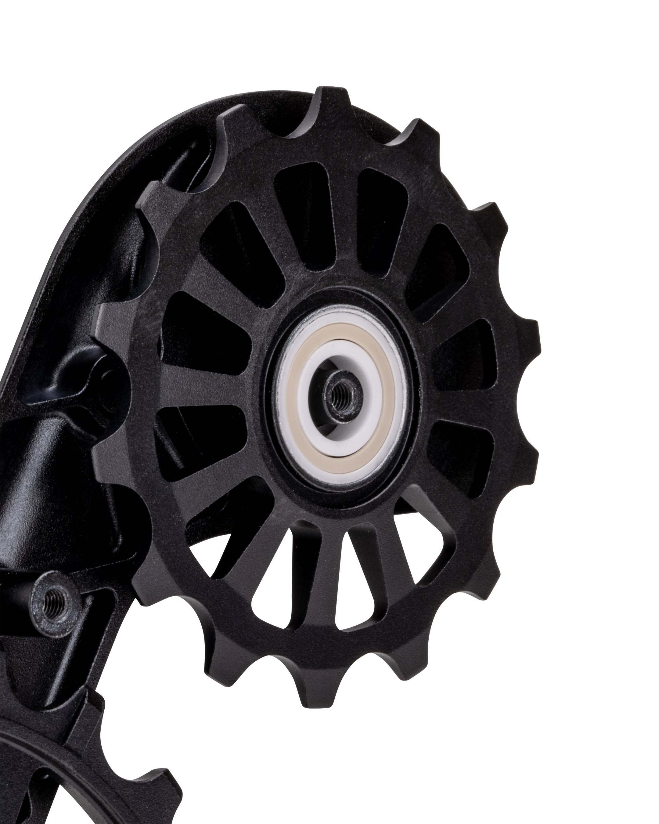 Detail of the Kolossos Pulsar lower pulley wheel and full ceramic bearing