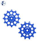 Oversized Derailleur Pulleys for Shimano 11 Speed Road & MTB - Hybrid Ceramic - 12/12T - Cross / Blue - DERAILLEUR
