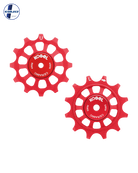 Oversized Derailleur Pulleys for Shimano 11 Speed Road & MTB - Hybrid Ceramic - 12/12T - Cross / Red - DERAILLEUR