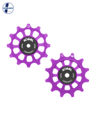 Oversized Derailleur Pulleys for Shimano 11 Speed Road & MTB - Hybrid Ceramic - 12/12T - Cross / Purple - DERAILLEUR
