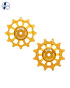 Oversized Derailleur Pulleys for Shimano 11 Speed Road & MTB - Hybrid Ceramic - 12/12T - Cross / Gold - DERAILLEUR
